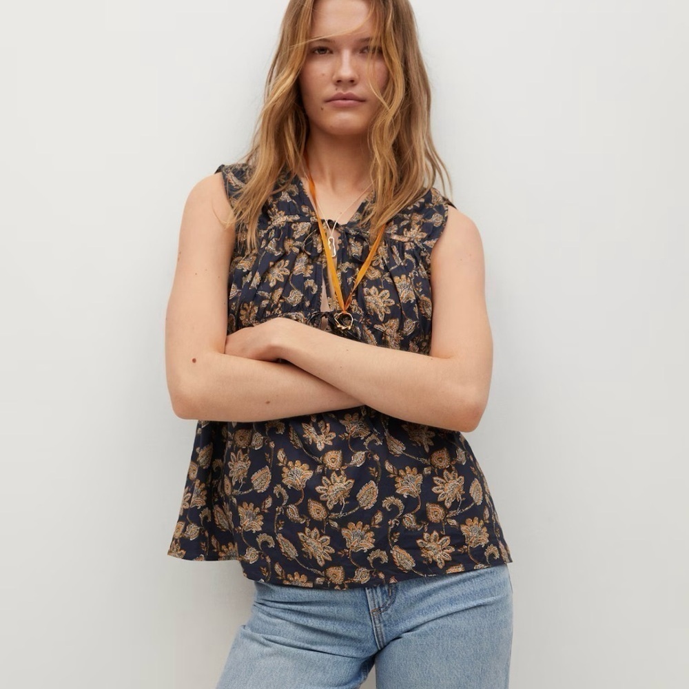 Mango Printed Cotton Blouse. Size Small. NWT